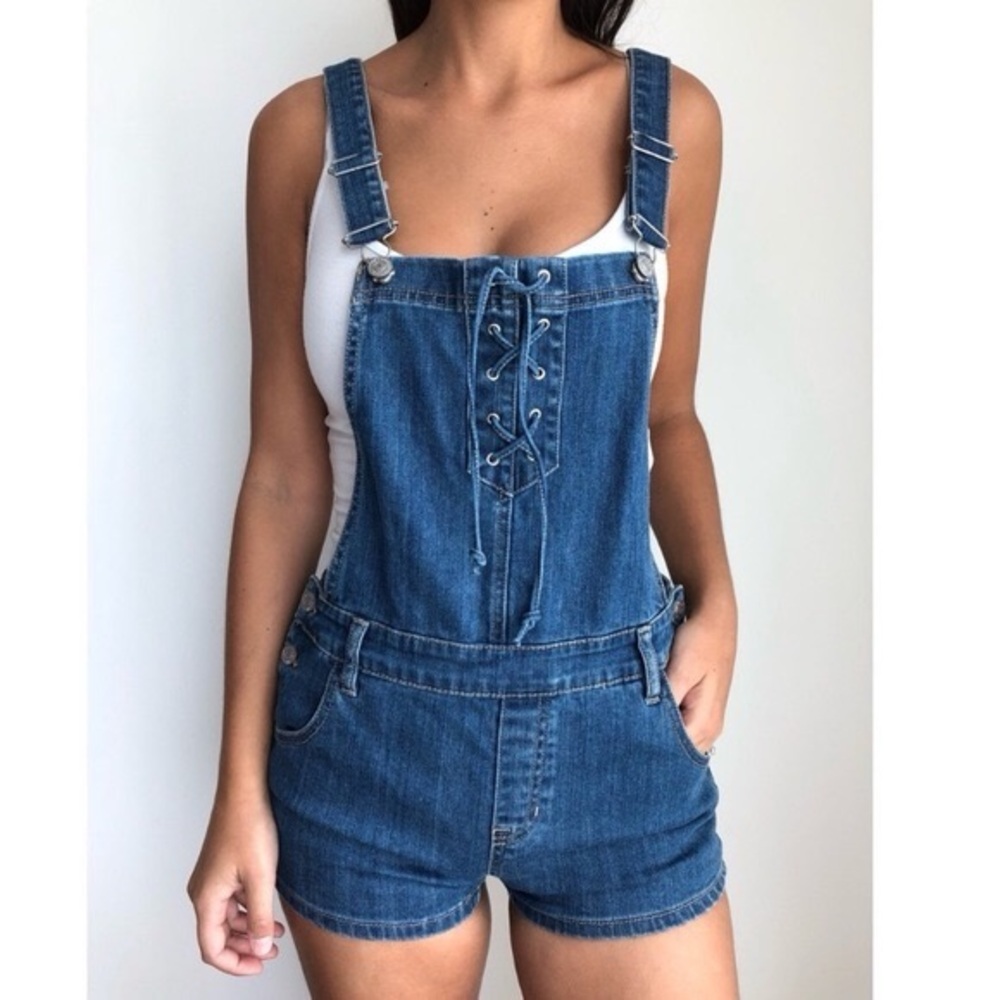 PacSun Corset Lace-Up Denim Shortalls – Size 25 👖💙‎